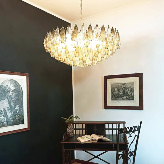 Murano Faceted Transparent Smoked Glass Chandelier