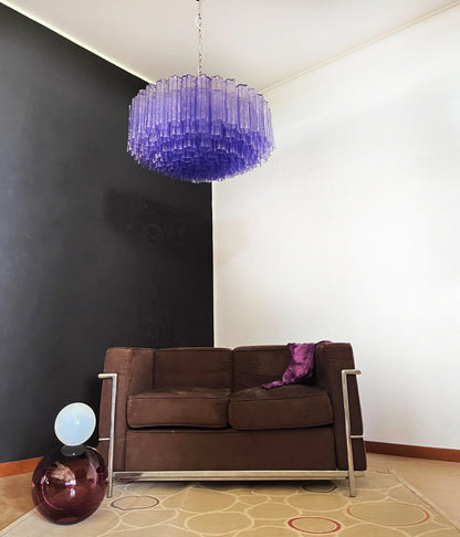 Murano Large Amethyst Glass Tube Chandelier