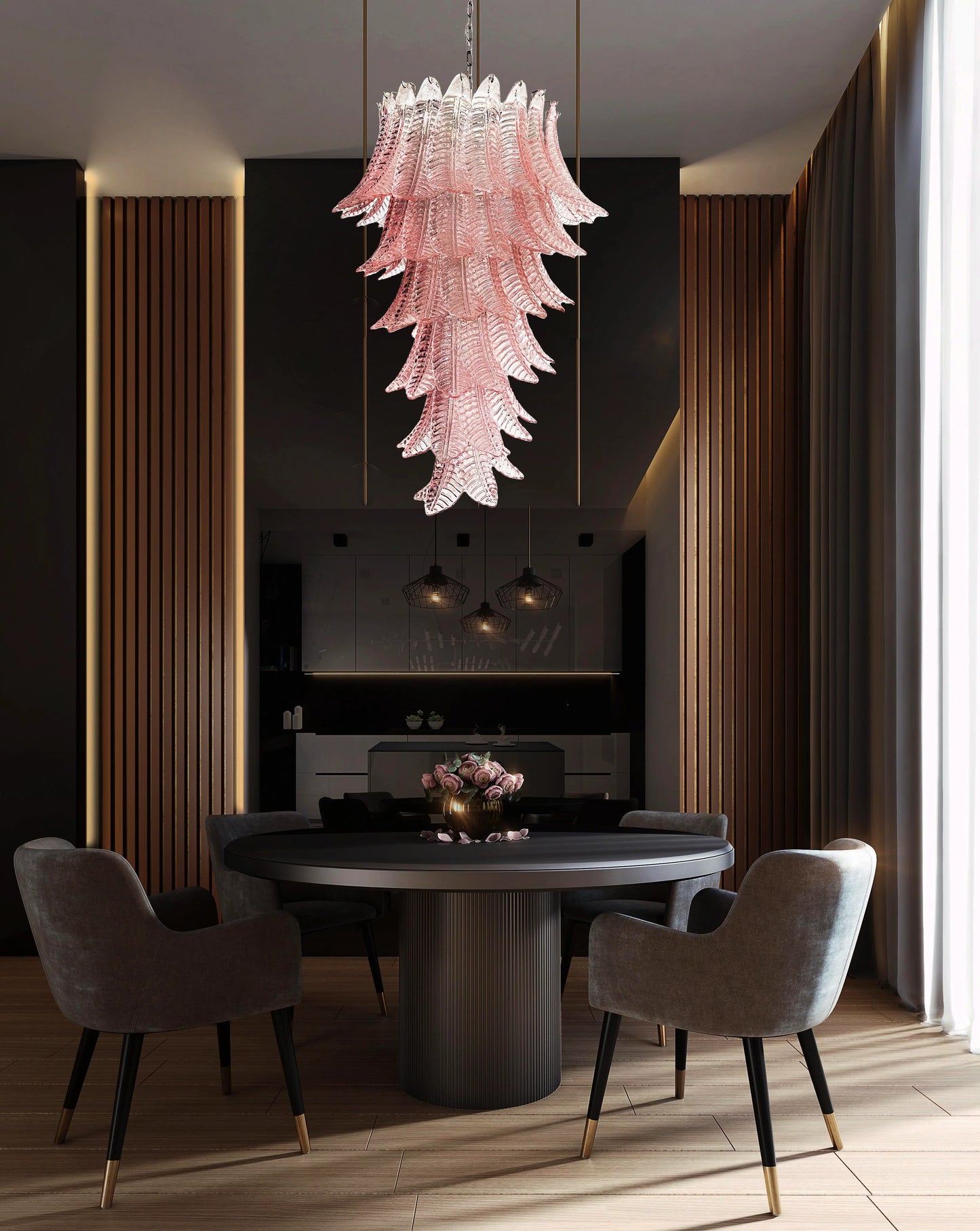 Murano Pink Felch Spiral Chandelier