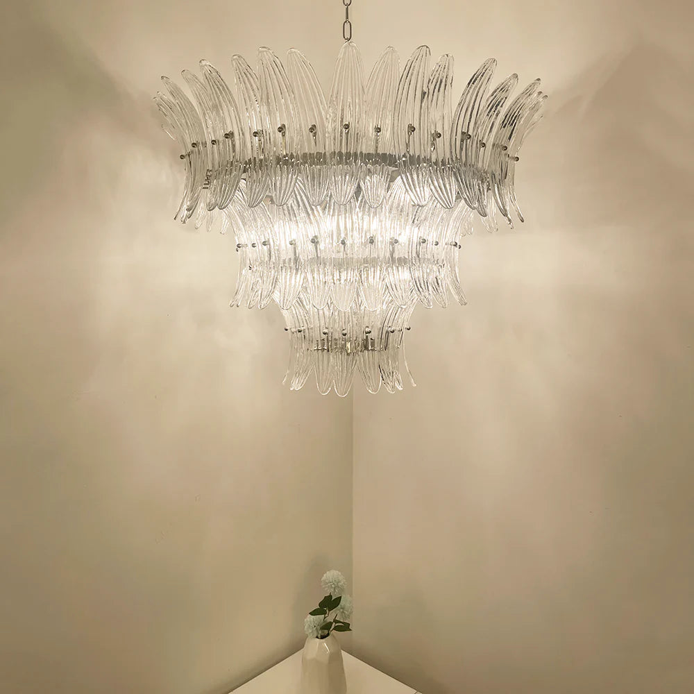 Palm Leaves Murano Transparent Glass Chandelier