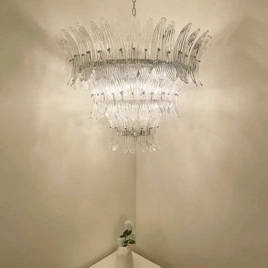 Palm Leaves Murano Transparent Glass Chandelier