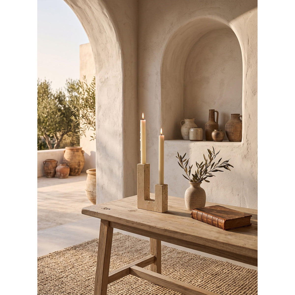 Asymmetrical Steps Travertine Candle Holder