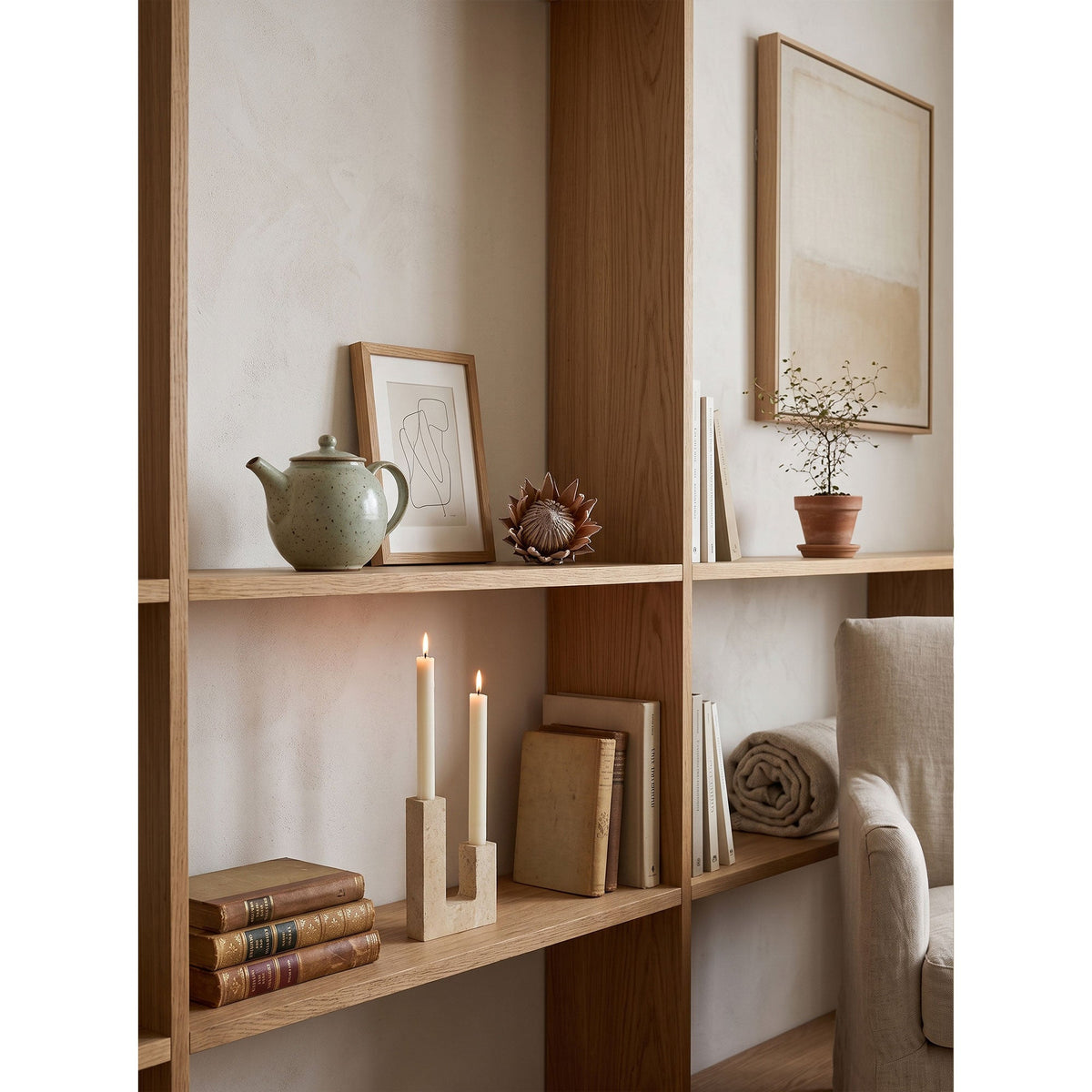 Asymmetrical Steps Travertine Candle Holder