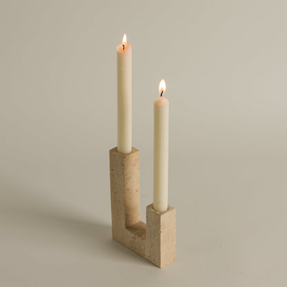 Asymmetrical Steps Travertine Candle Holder