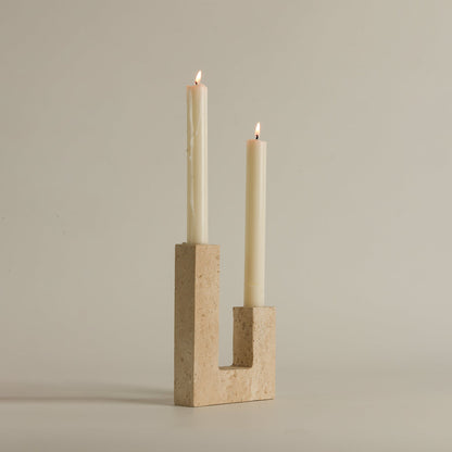 Asymmetrical Steps Travertine Candle Holder