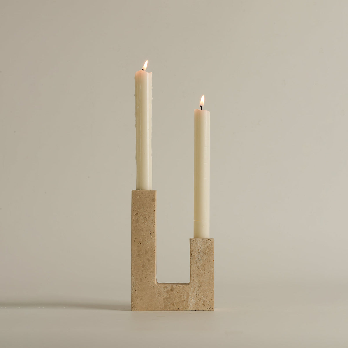 Asymmetrical Steps Travertine Candle Holder