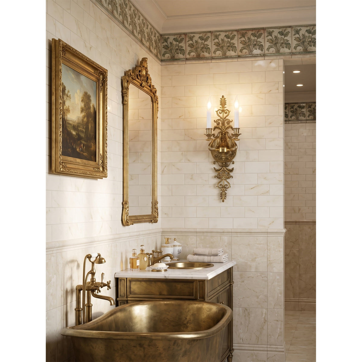 Aurelia Brass Double-Candle Wall Sconce