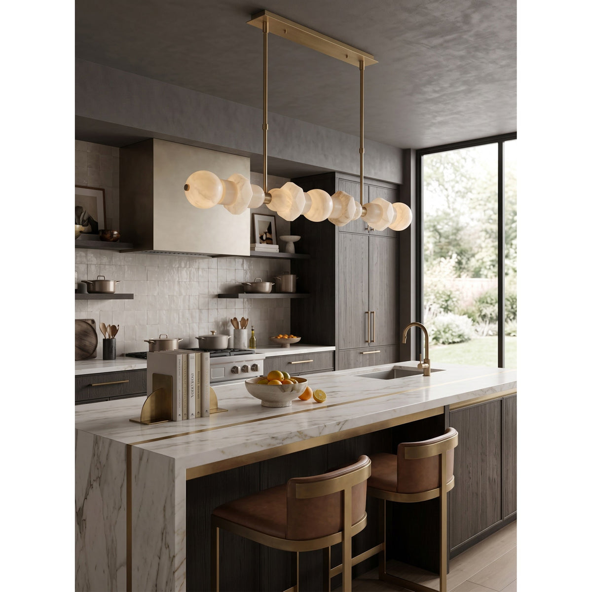 Belmont Brass Alabaster Linear Chandelier