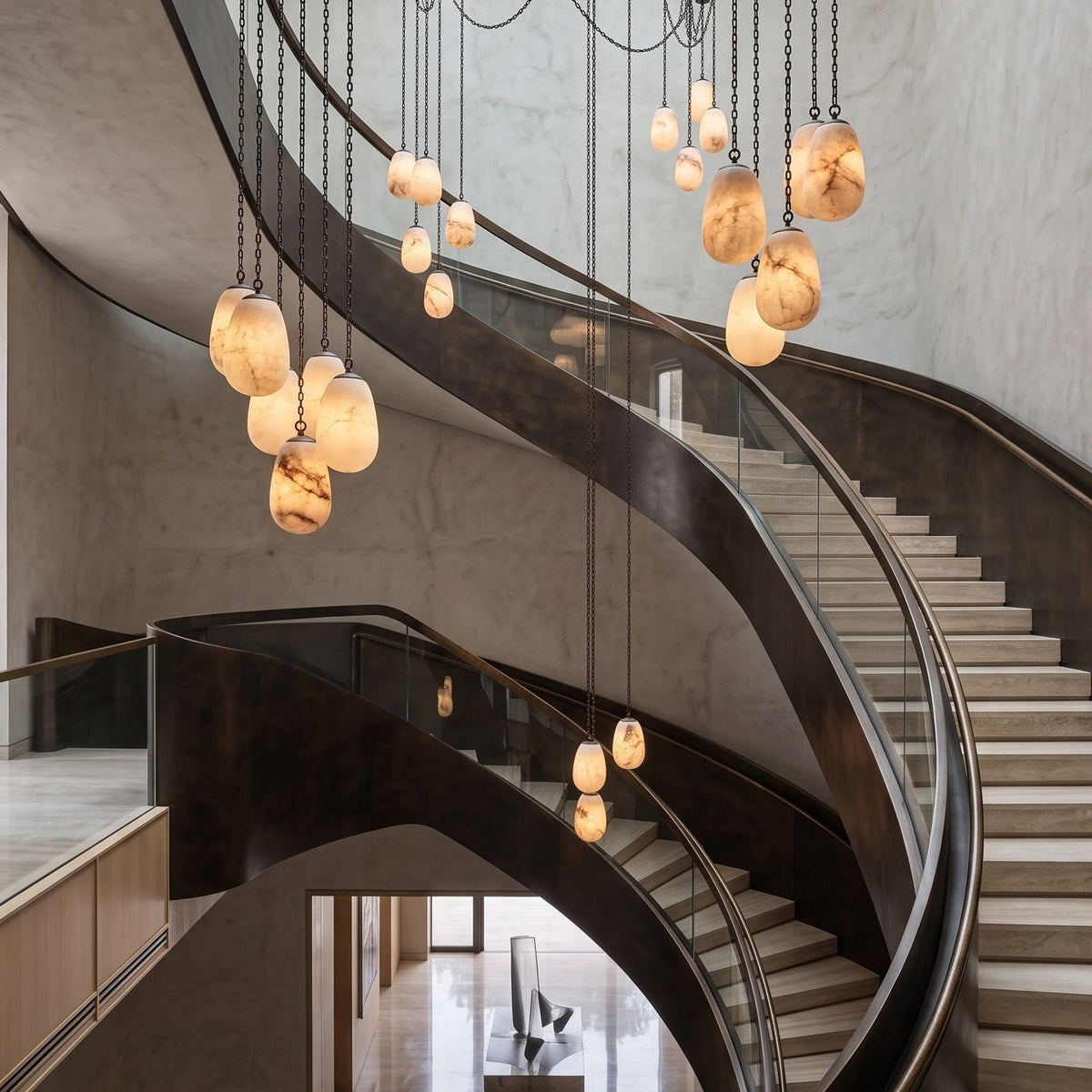 Bruckner Chain Alabaster Chandelier