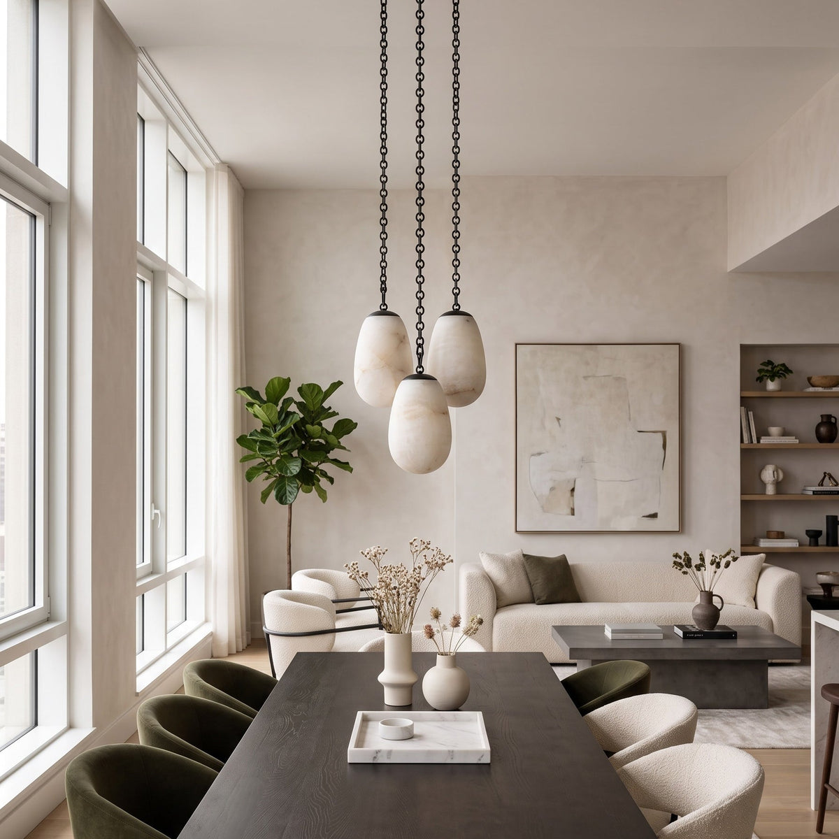 Bruckner Chain Alabaster Chandelier