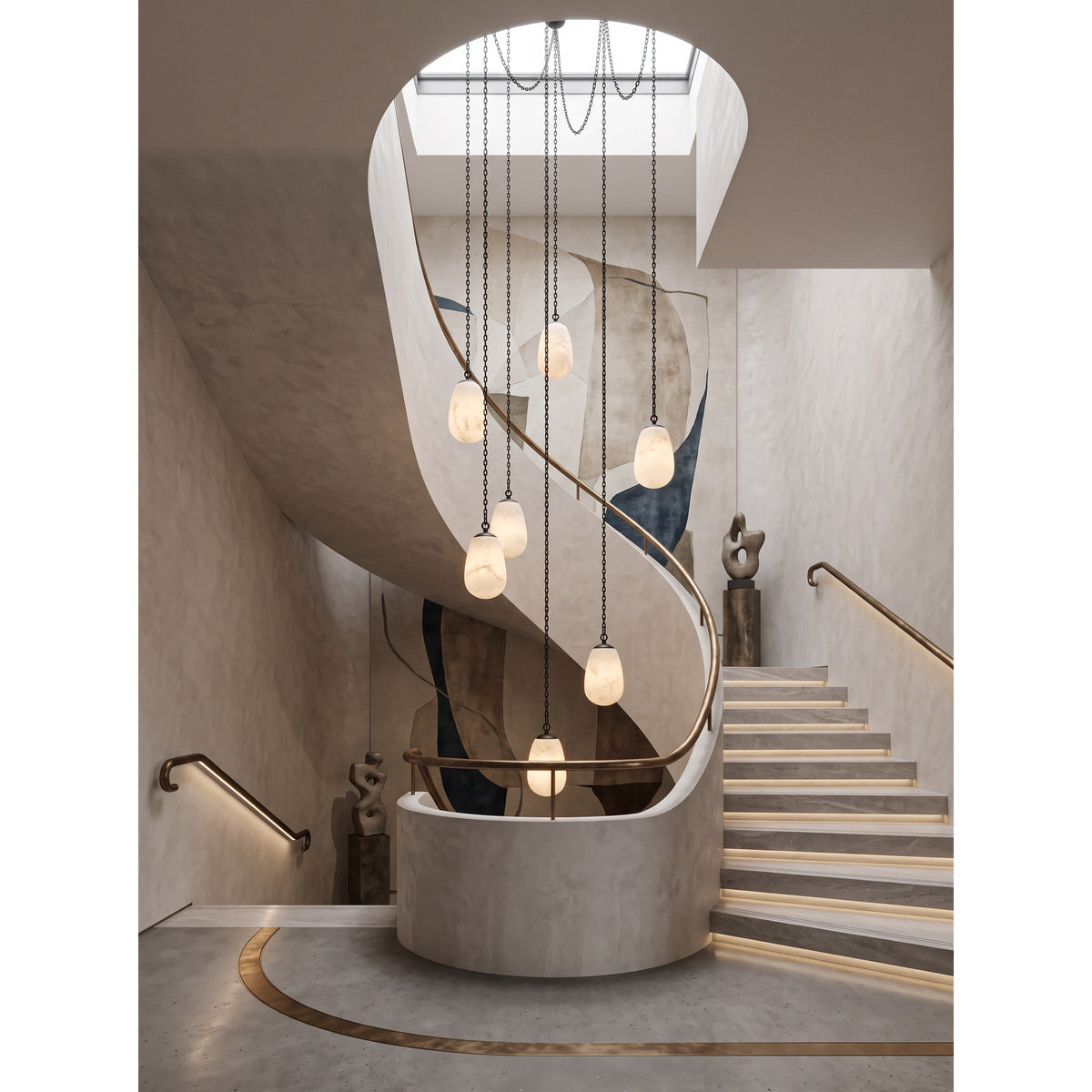 Bruckner Chain Alabaster Chandelier