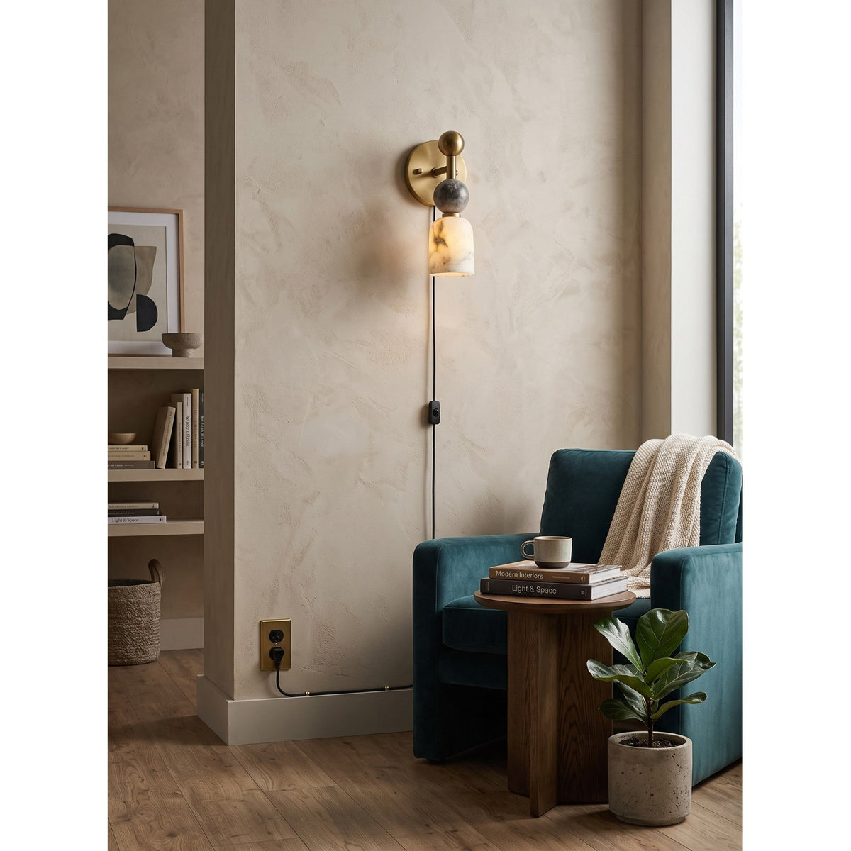 Flume Alabaster Plug-in Wall Sconce