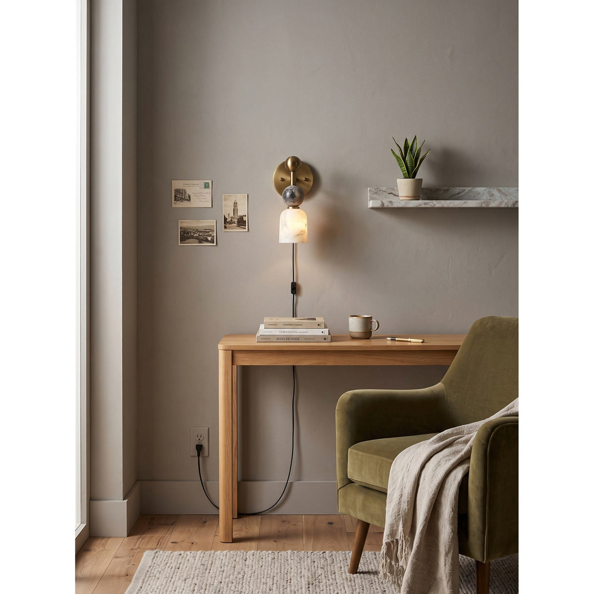 Flume Alabaster Plug-in Wall Sconce