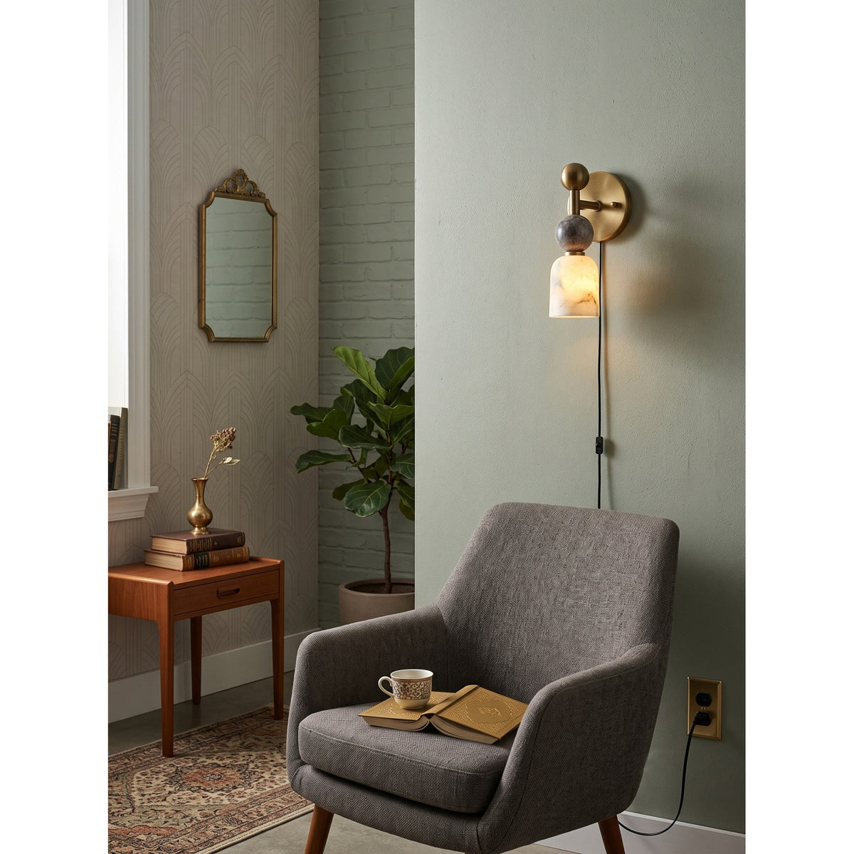 Flume Alabaster Plug-in Wall Sconce