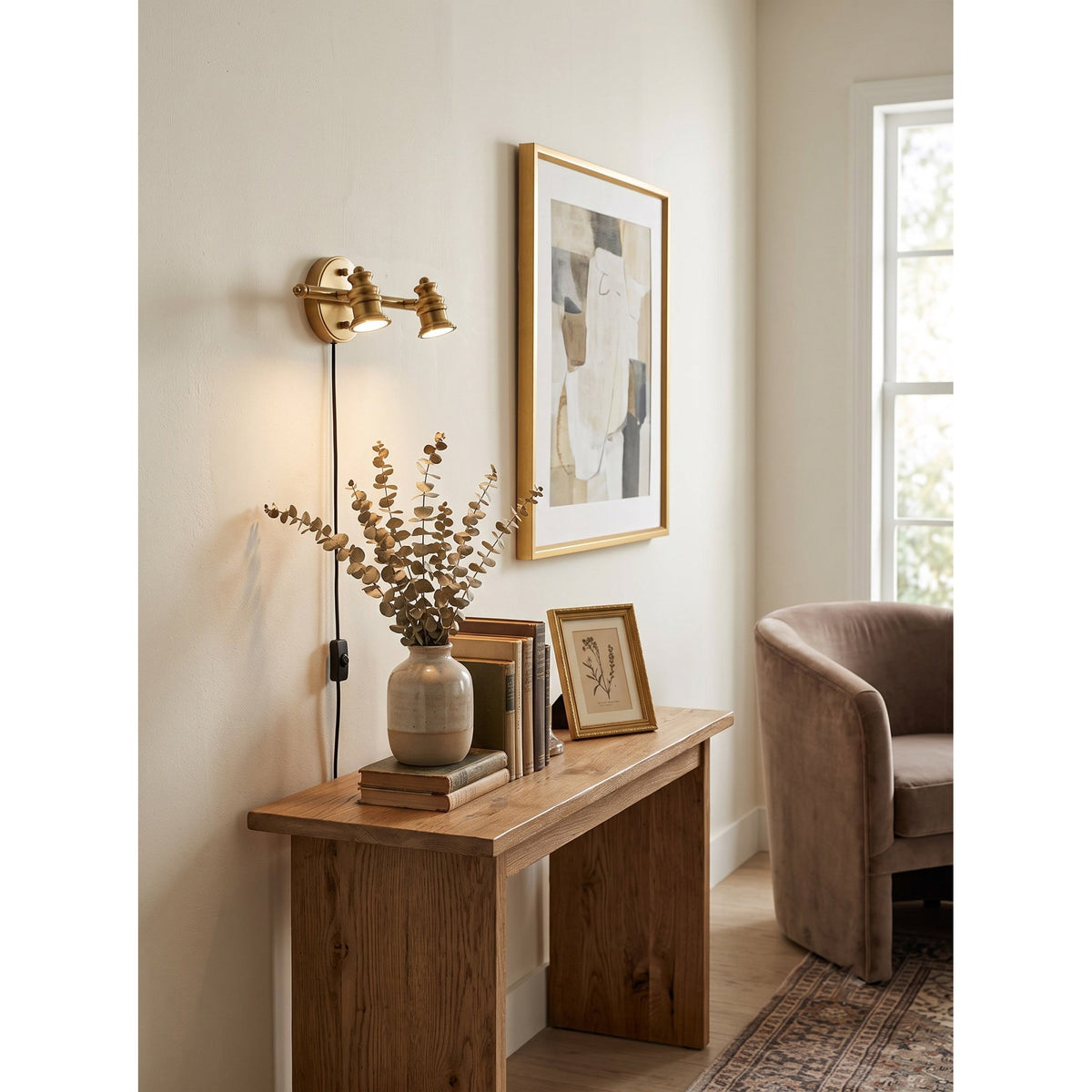 Halophane Brass Plug-in Wall Sconce