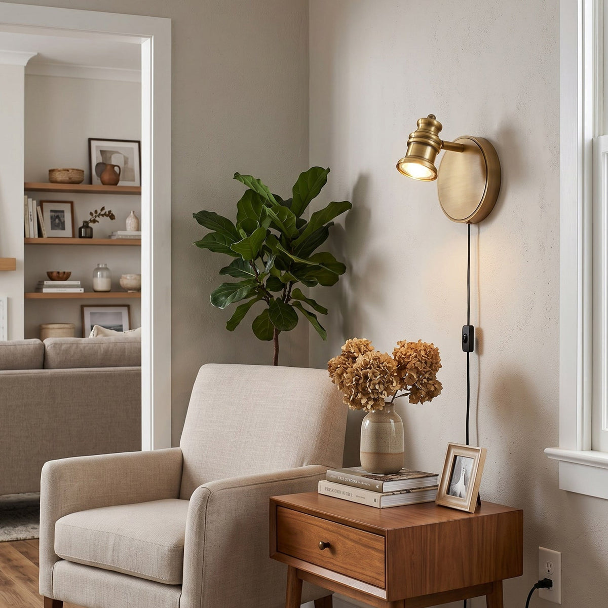Halophane Brass Plug-in Wall Sconce