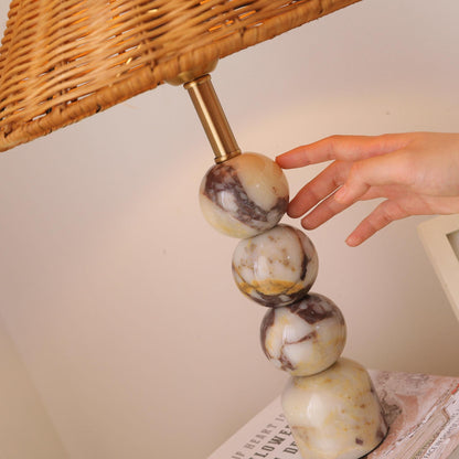 Rattan Marble Table Lamp
