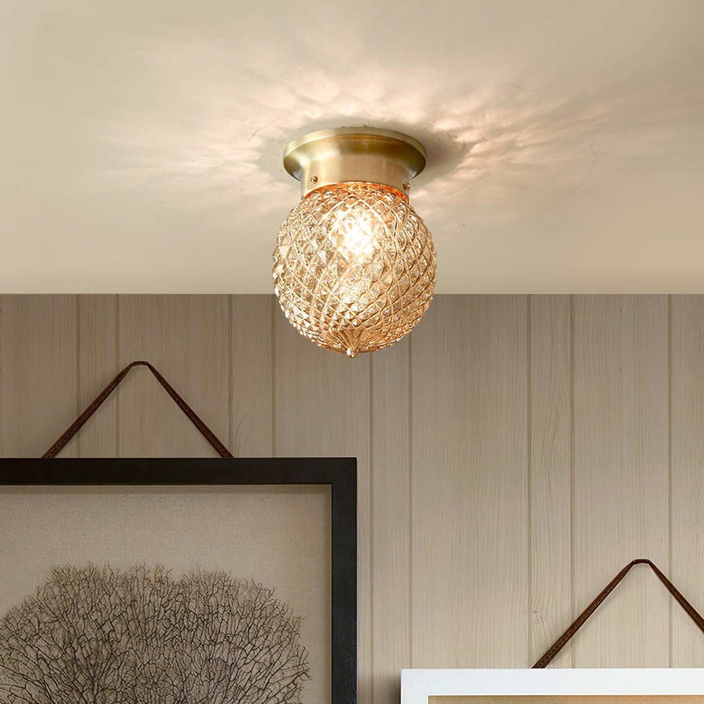 Reeded Globe Flush Ceiling Light