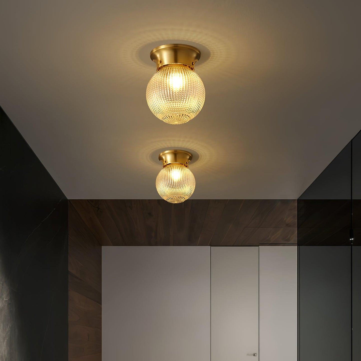 Reeded Globe Flush Ceiling Light
