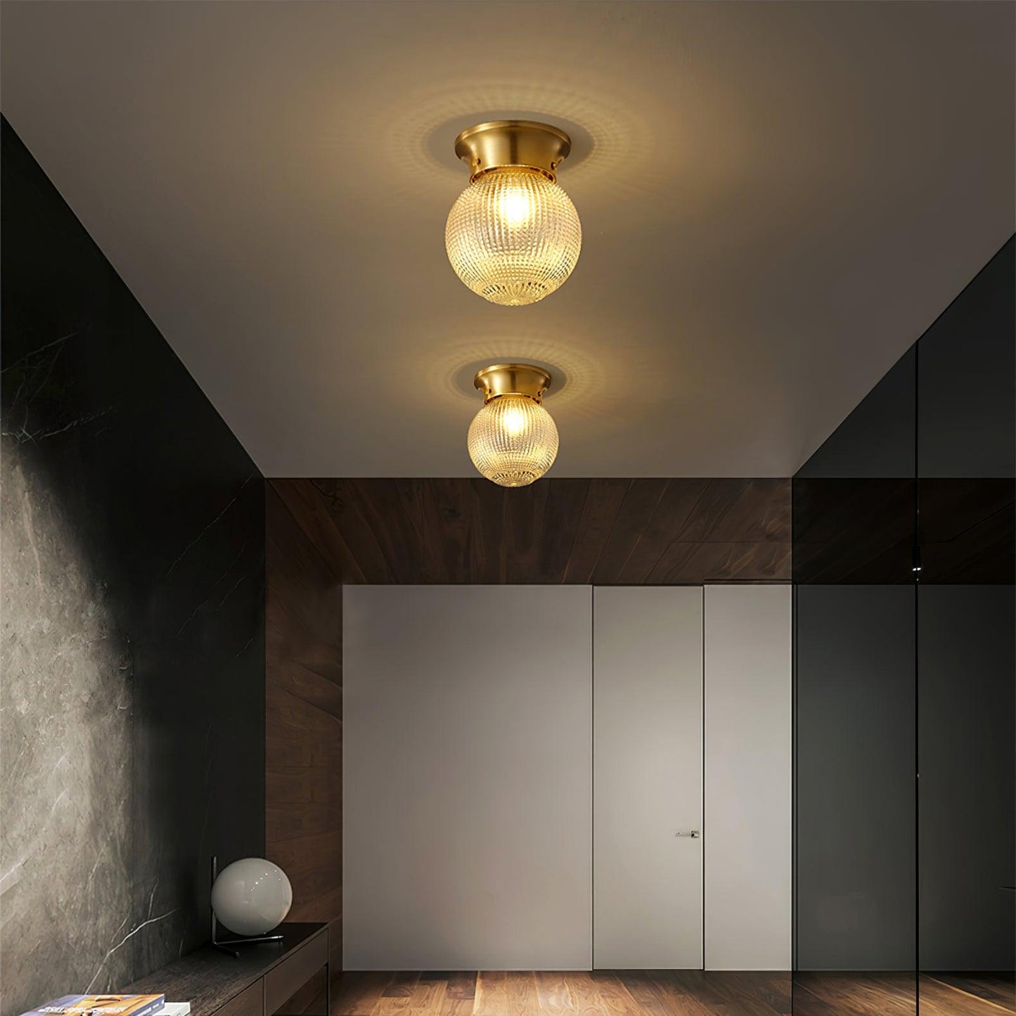 Reeded Globe Flush Ceiling Light