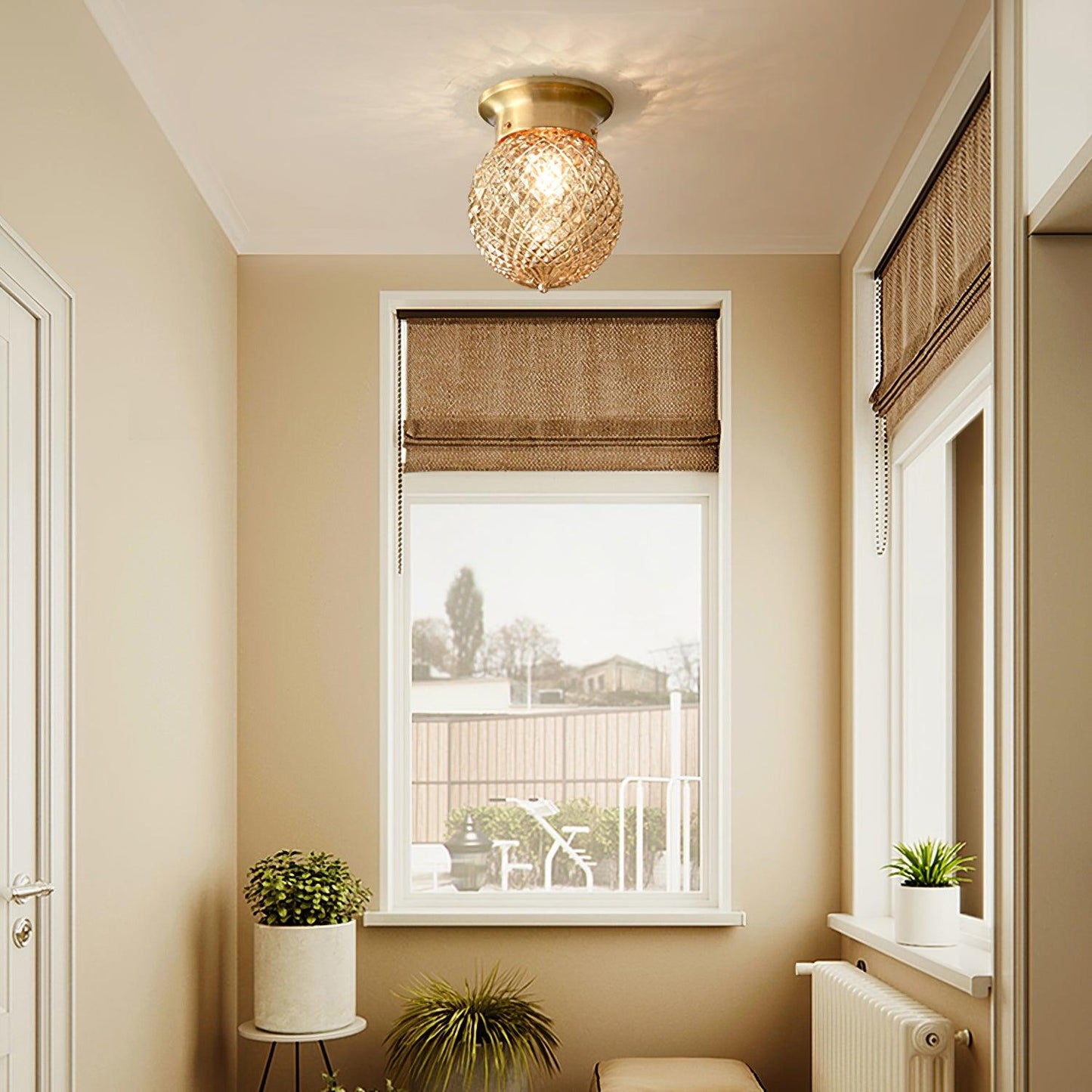 Reeded Globe Flush Ceiling Light
