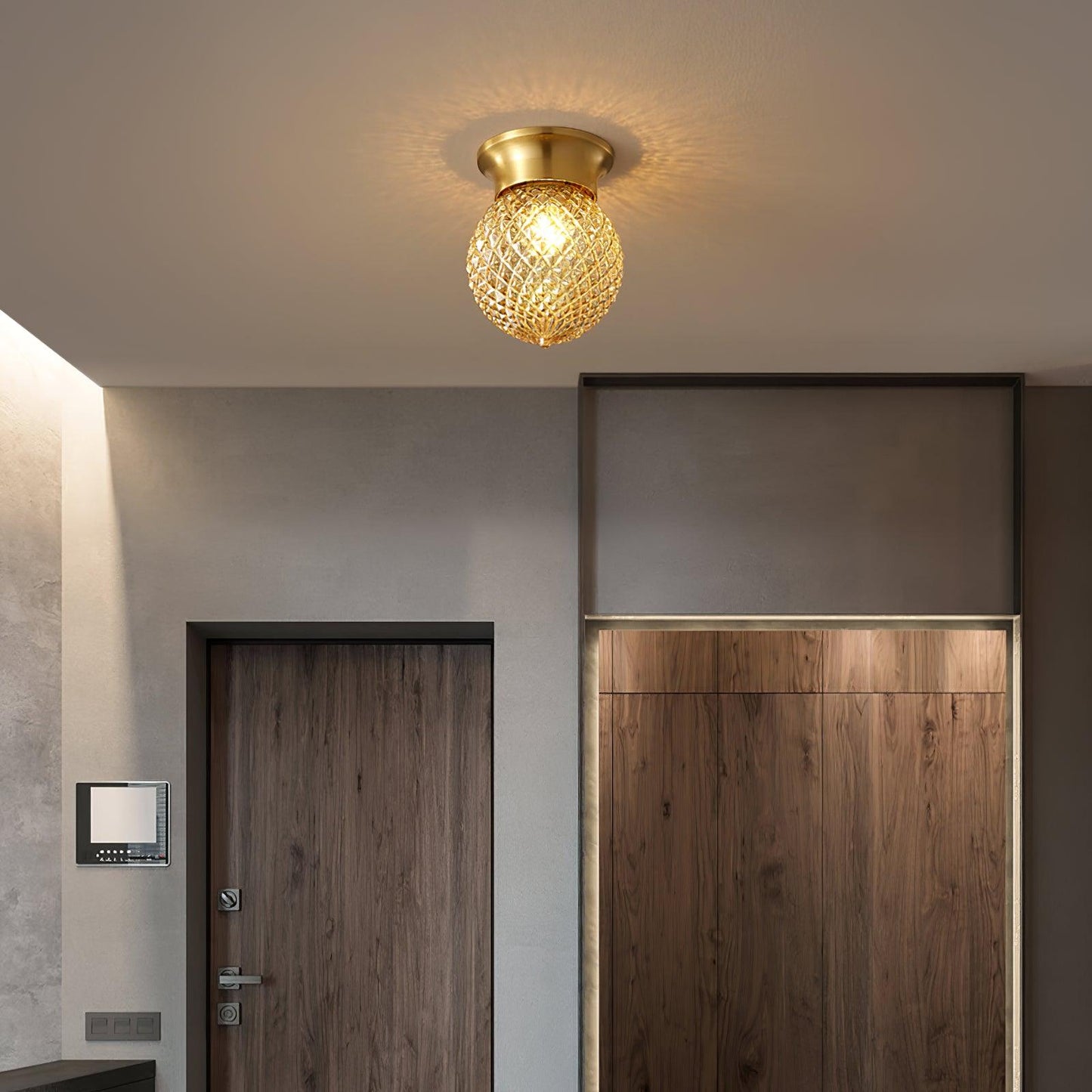 Reeded Globe Flush Ceiling Light