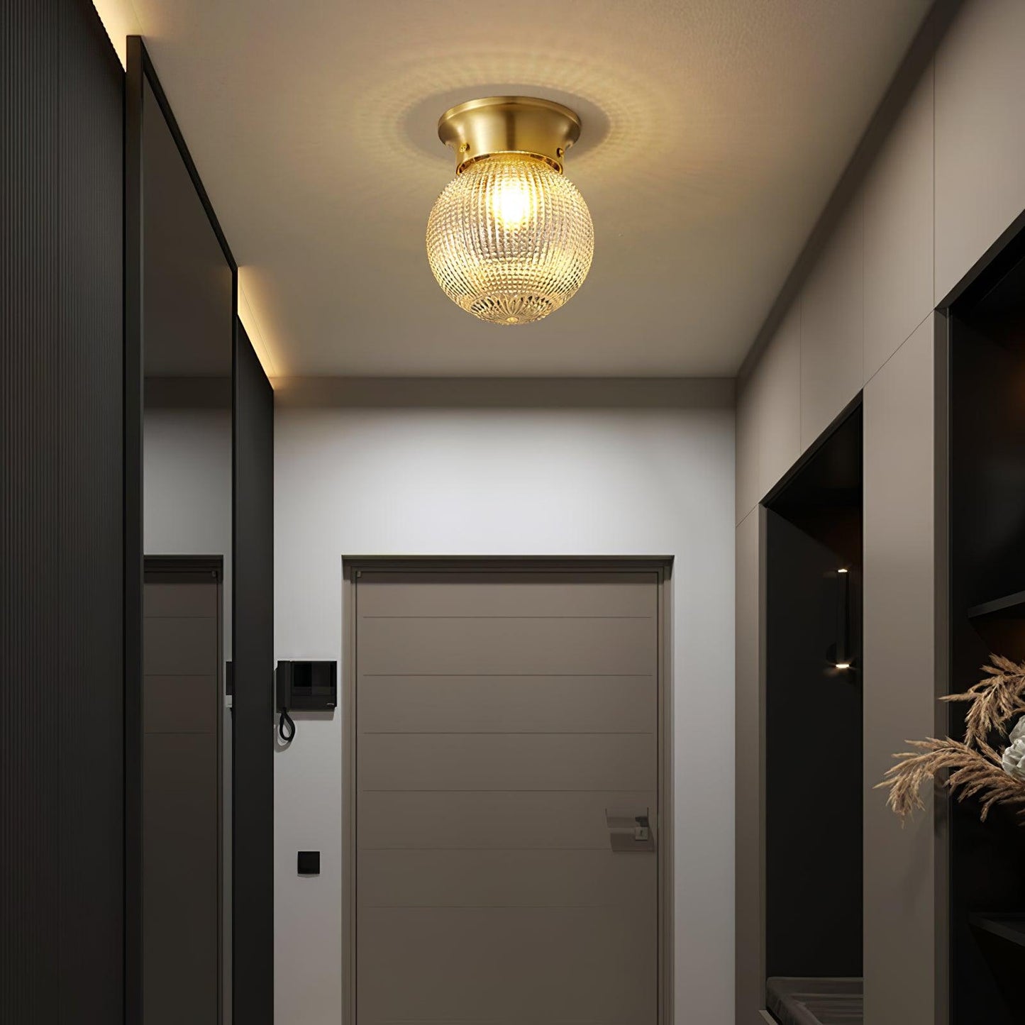 Reeded Globe Flush Ceiling Light