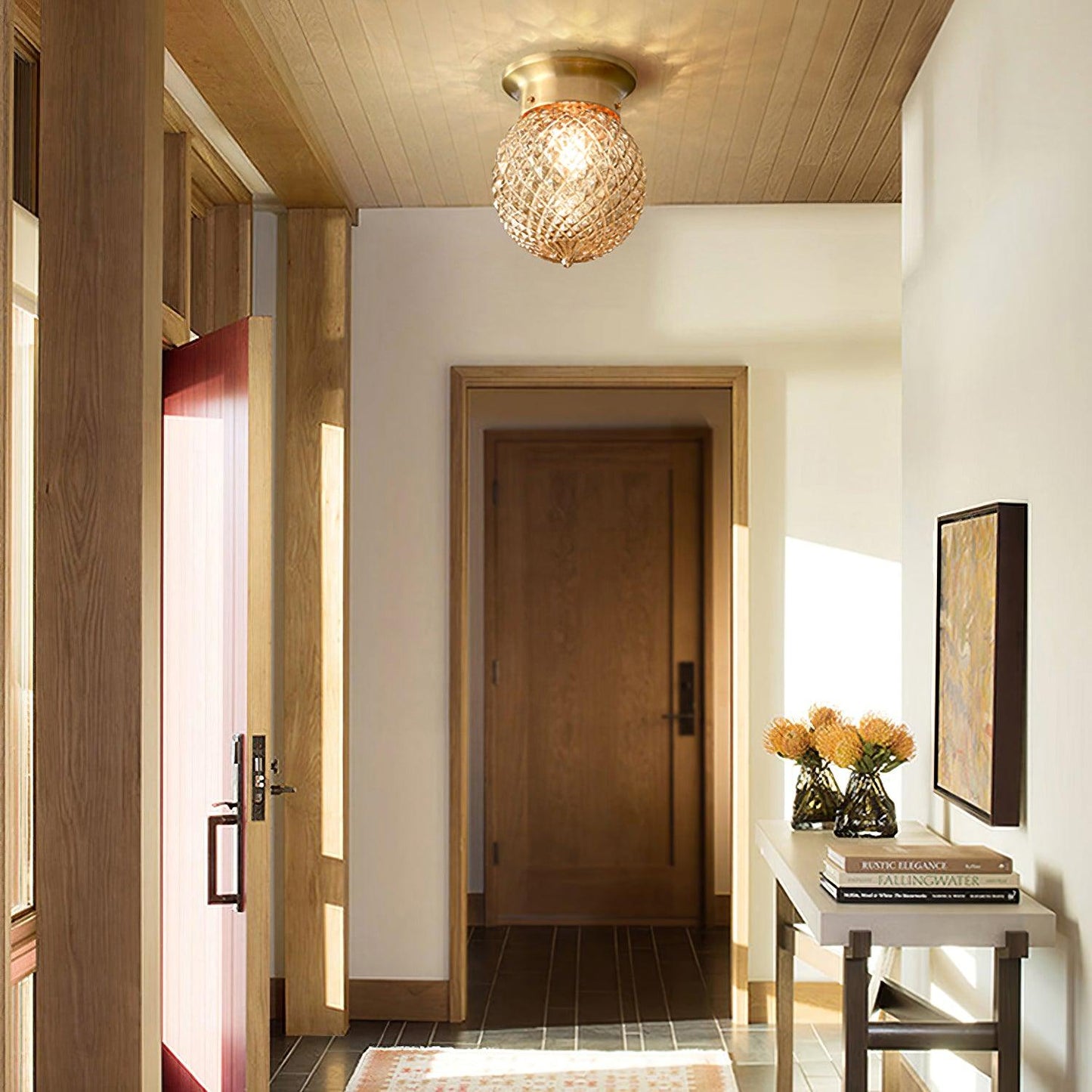 Reeded Globe Flush Ceiling Light