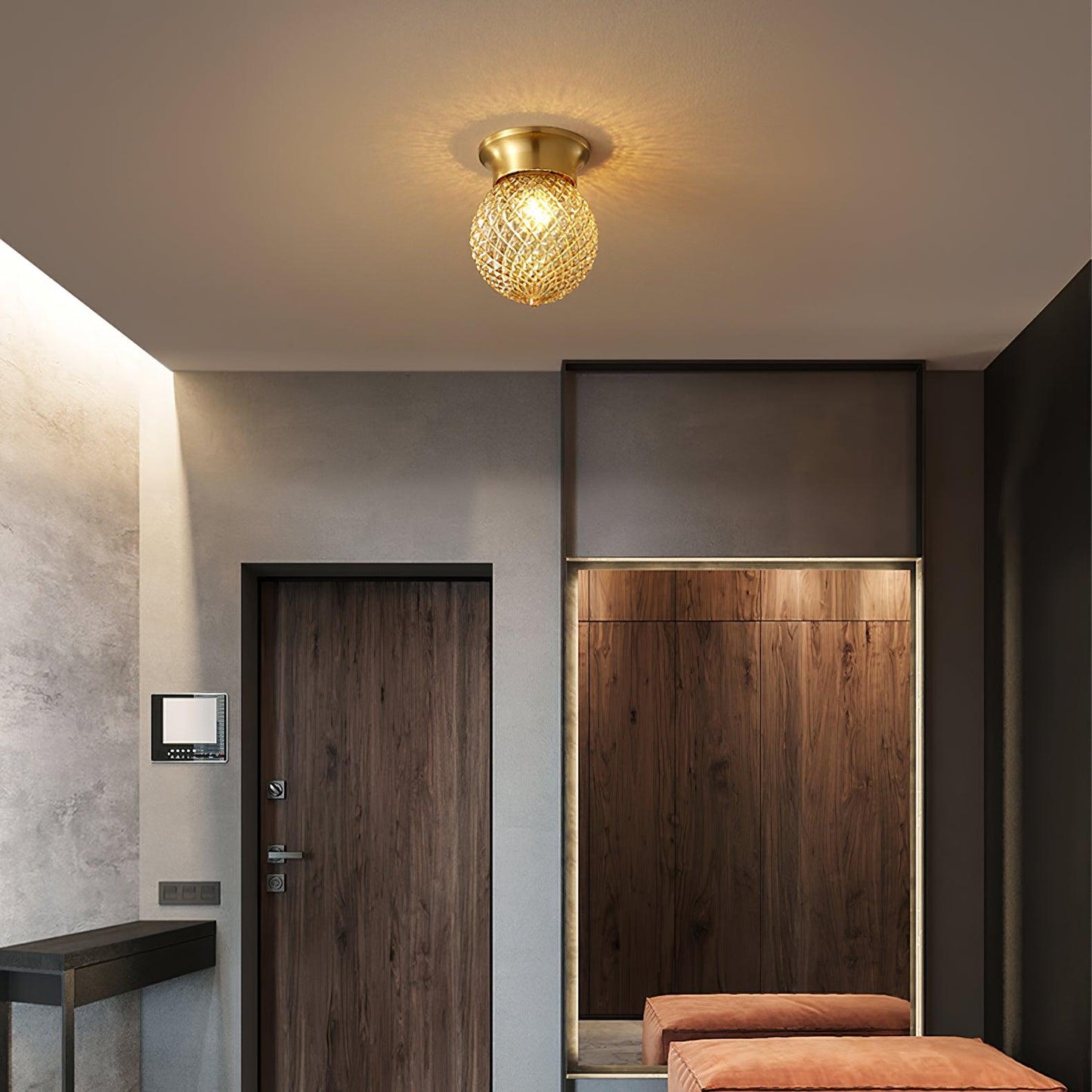Reeded Globe Flush Ceiling Light