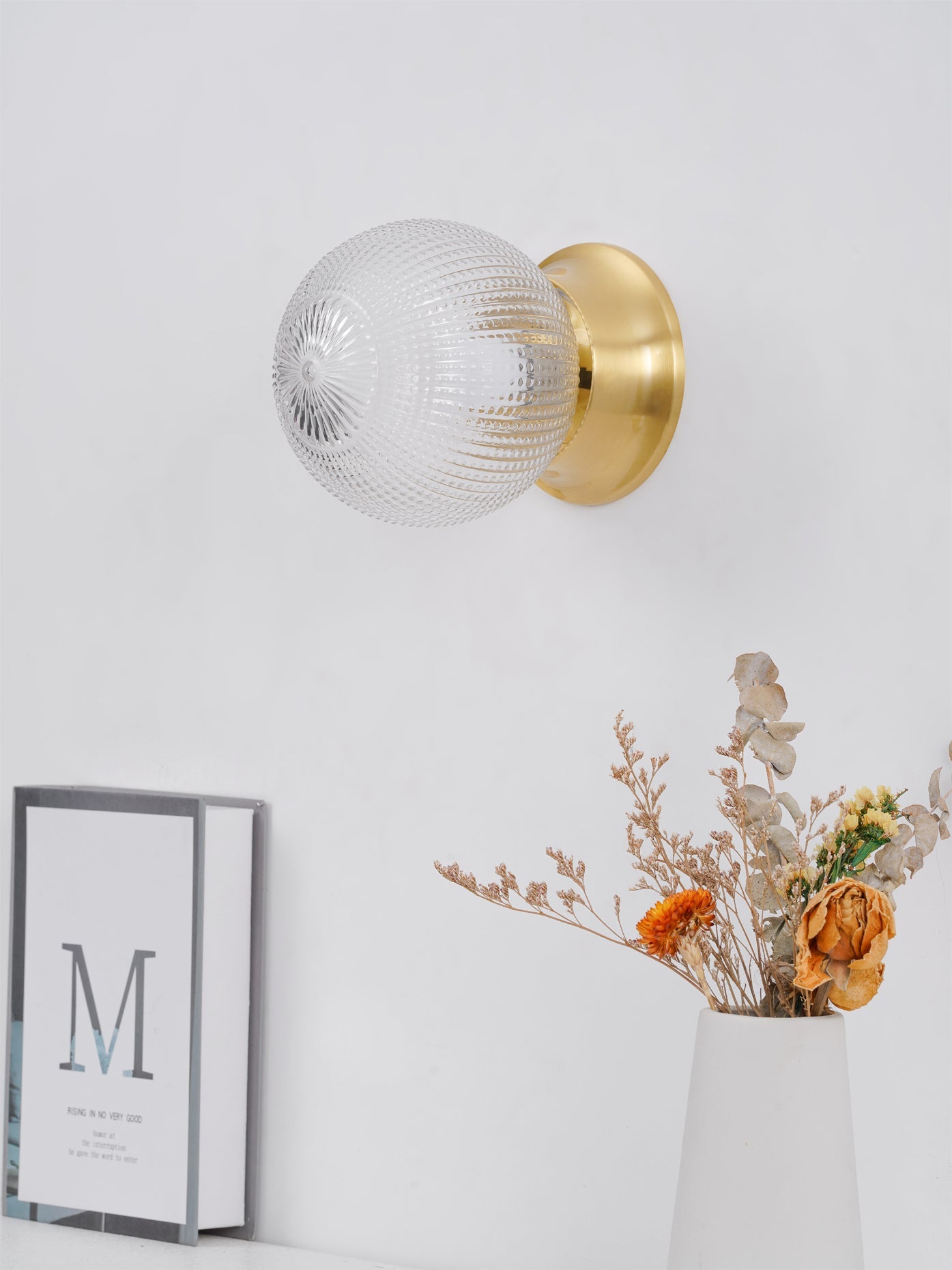 Reeded Globe Flush Ceiling Light