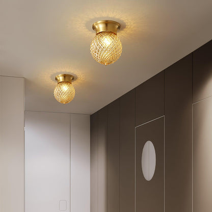 Reeded Globe Flush Ceiling Light