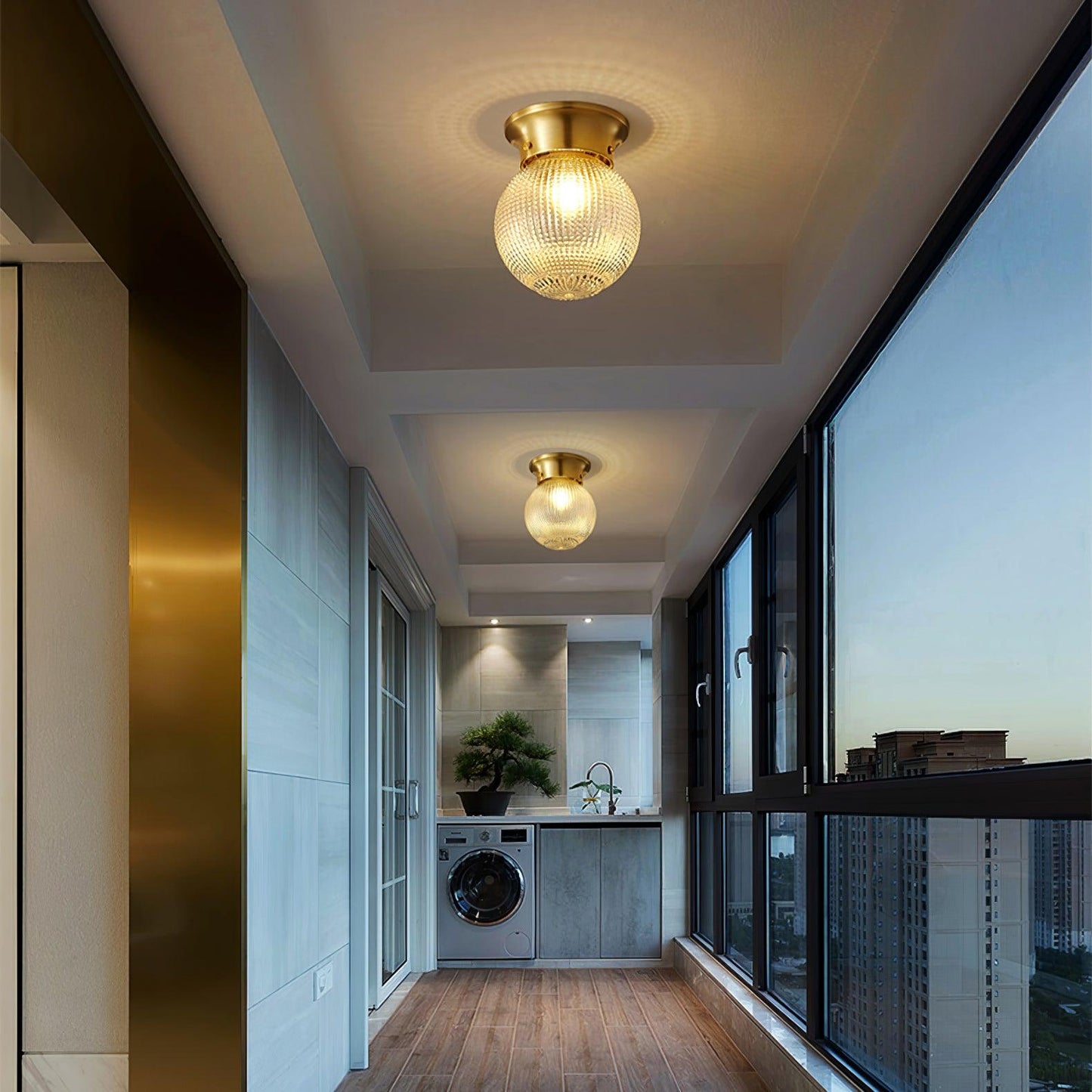 Reeded Globe Flush Ceiling Light