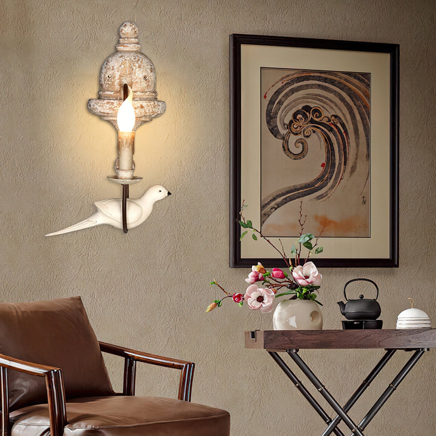 Retro Wooden Bird Wall Lamp