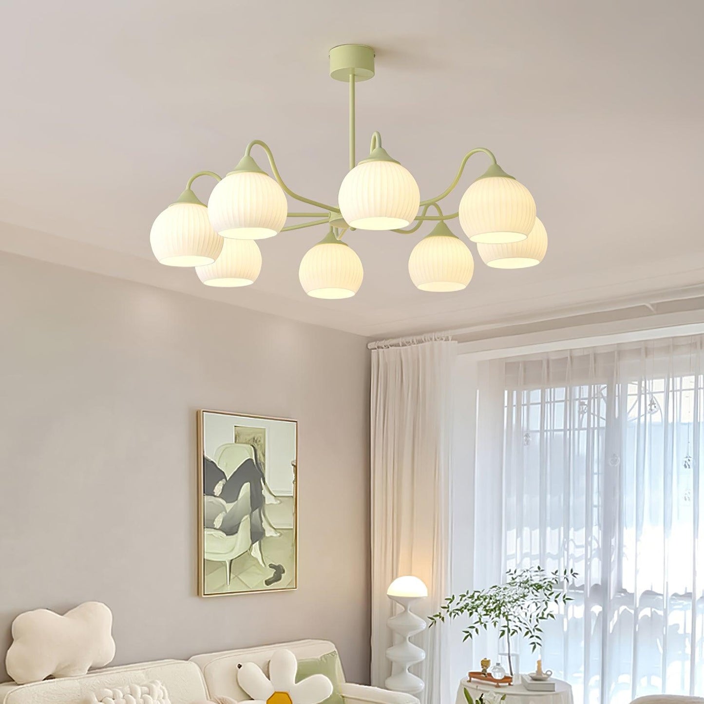 Ribbed Glass Matcha Chandelier
