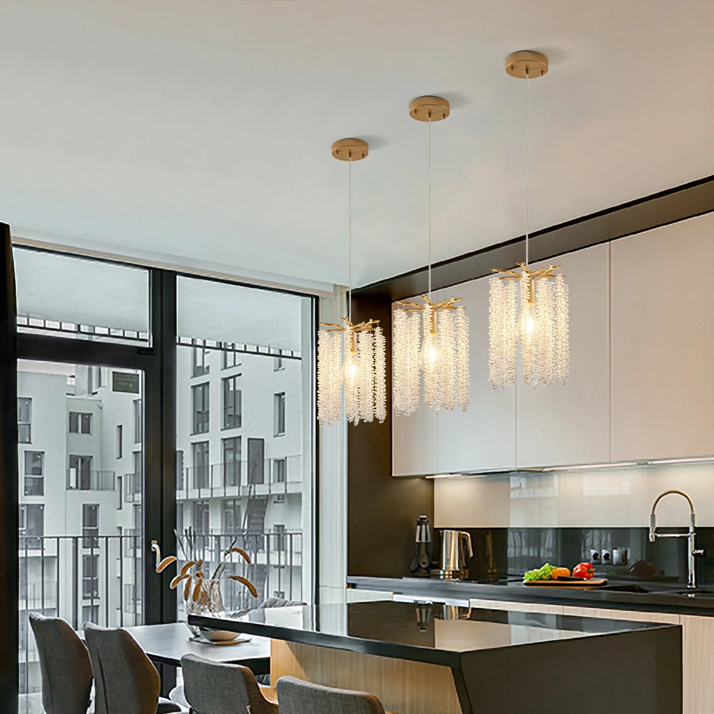 Albero Crystal Pendant Lights, Set Of 3