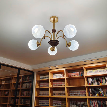Sculptural Glass Ribbed Chandelier
