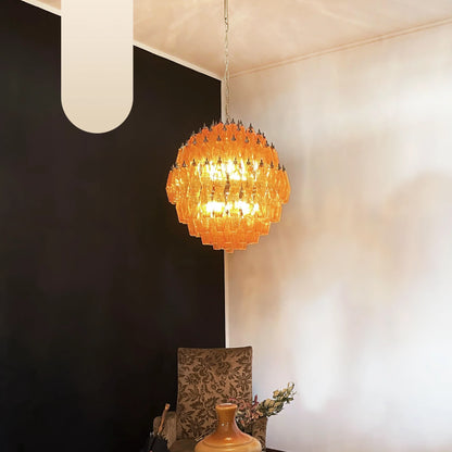 Spherical Murano Poliedri Amber Glass Chandelier