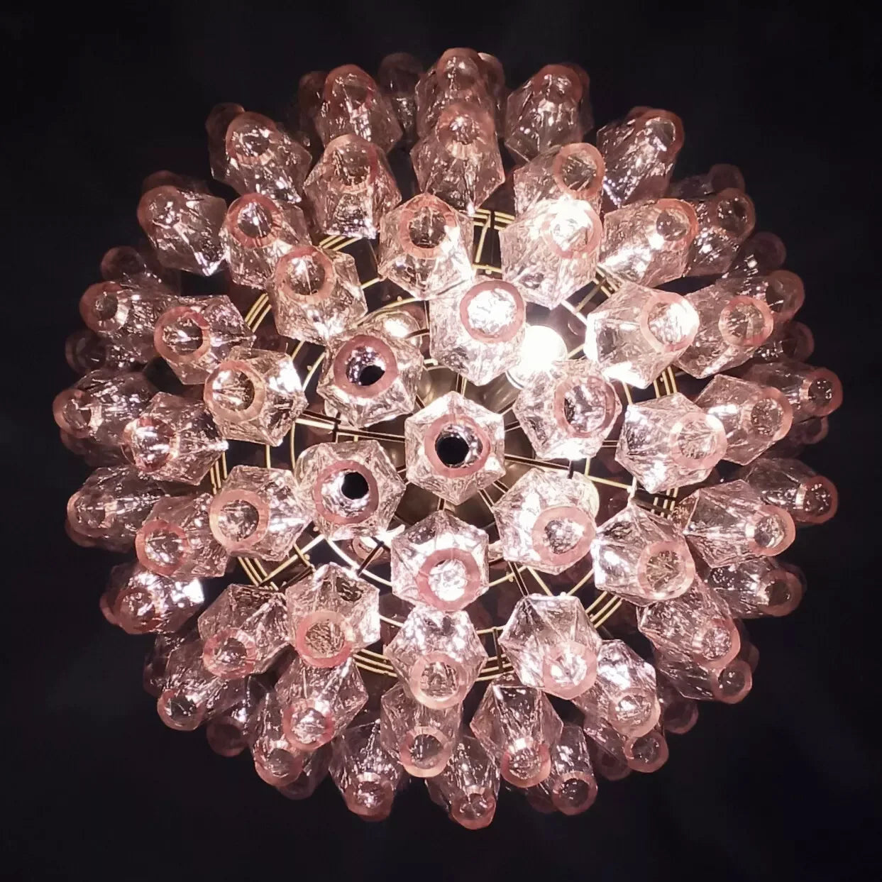 Spherical Murano Poliedri Pink Glass Chandelier