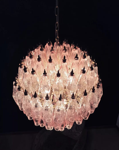 Spherical Murano Poliedri Pink Glass Chandelier