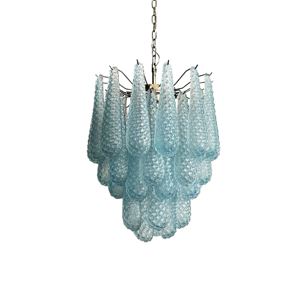 Vintage Murano Blue Glass Petals Chandelier