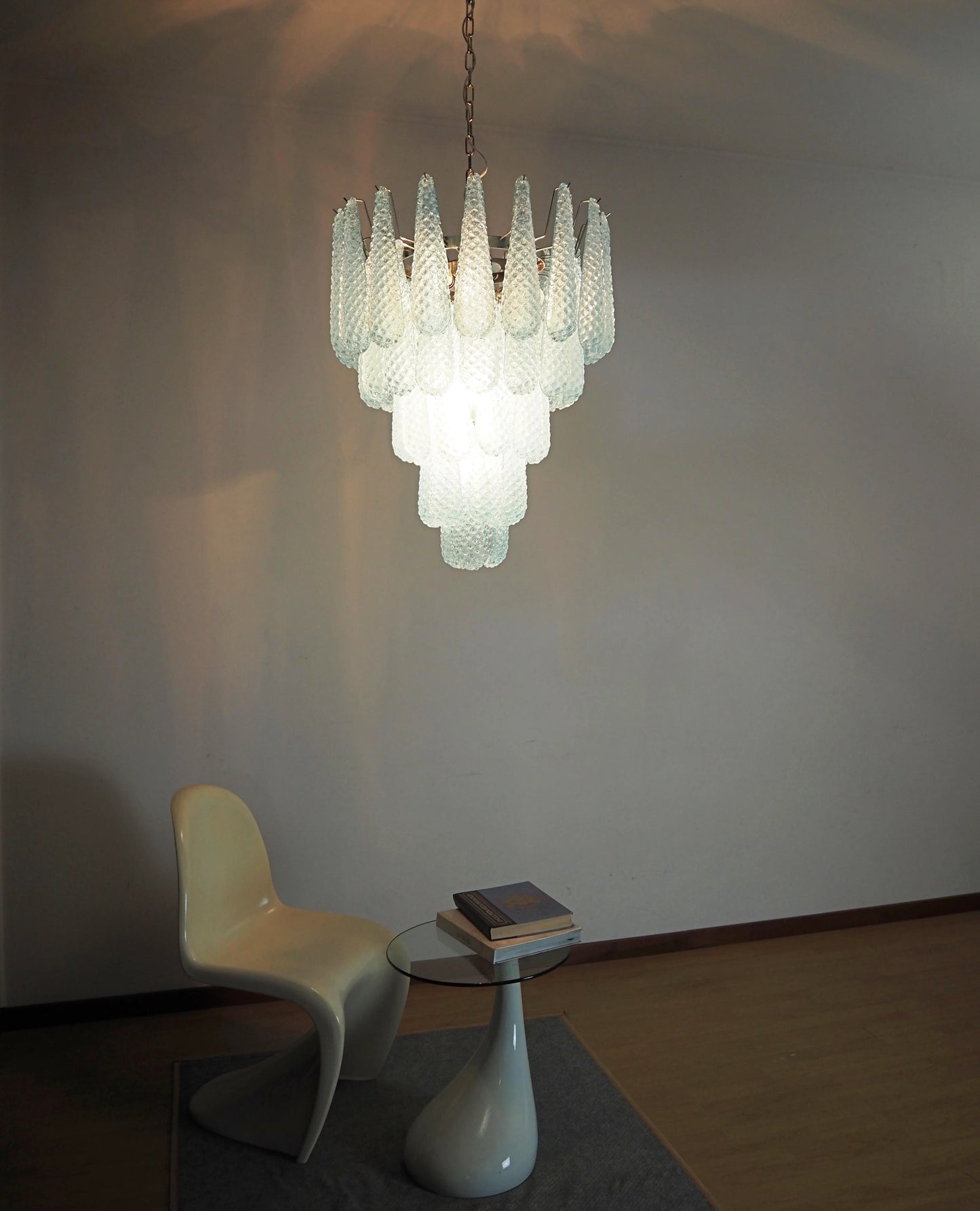 Vintage Murano Blue Petals Drop Glass Chandelier