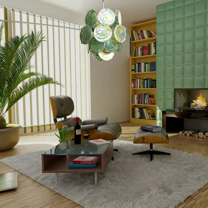 Vintage Murano Green Glass Disks Chandelier