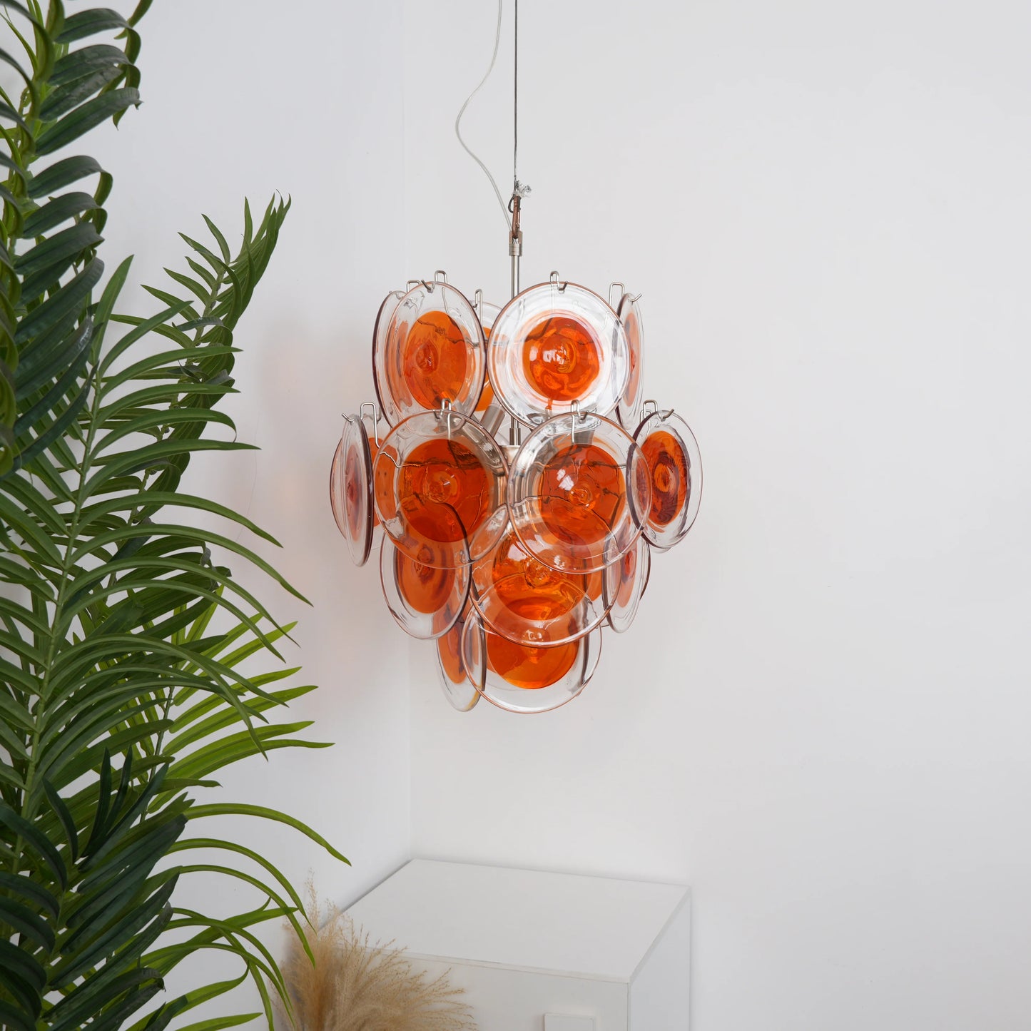 Vintage Murano Orange Transparent Disc Chandelier