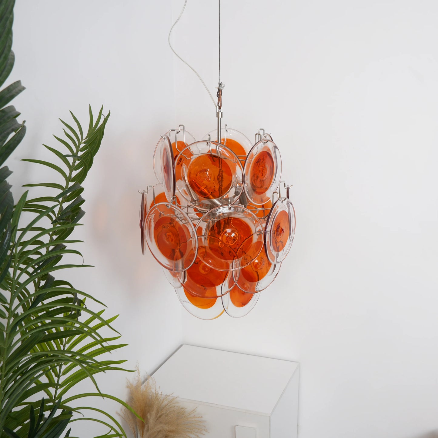 Vintage Murano Orange Transparent Disc Chandelier
