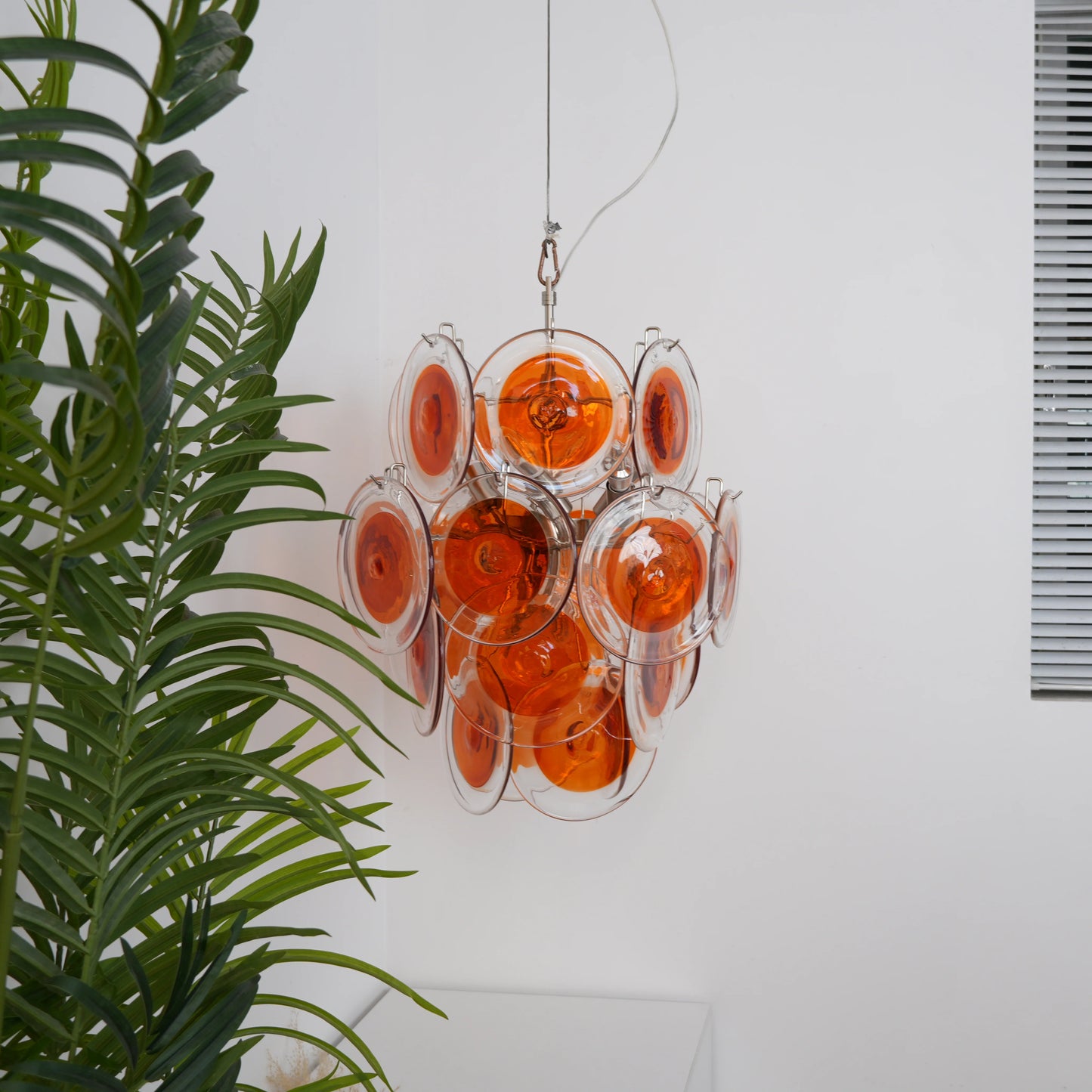 Vintage Murano Orange Transparent Disc Chandelier