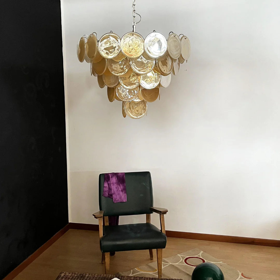 Elegant Gold Murano Disc Chandelier