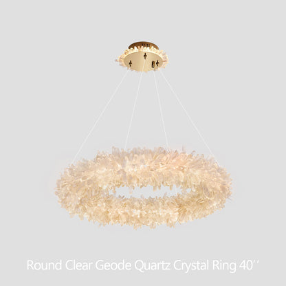 24-47 Inch Round Clear Geode Quartz Crystal Ring Pendant Light Modern Chandelier for Living Room